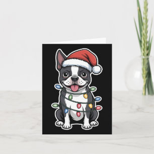 Cartão Boston Terrier embrulhada em luzes de Natal