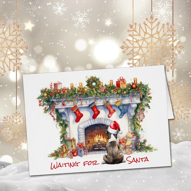 Cartão Boston Terrier espera na Lareira de Natal dos Papa (Criador carregado)