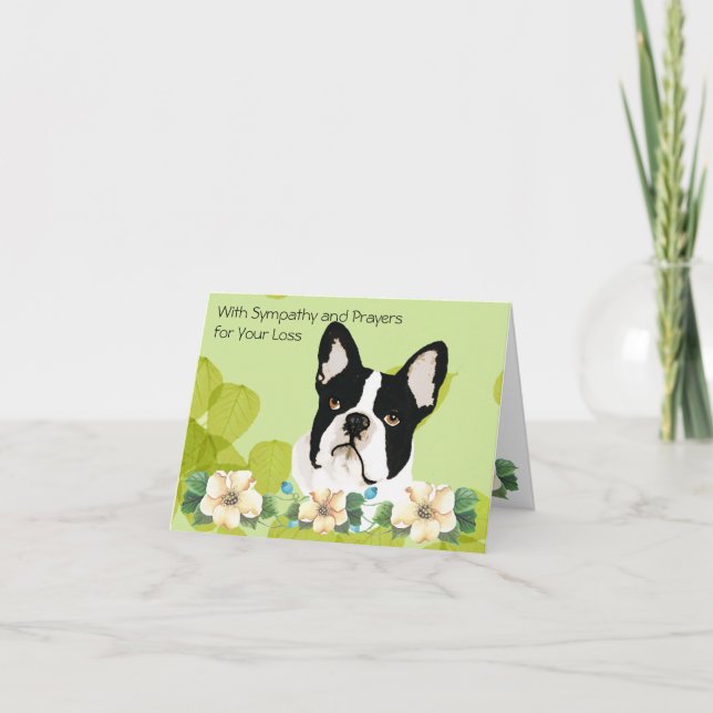 Cartão Boston Terrier, folha verde floral (Frente)
