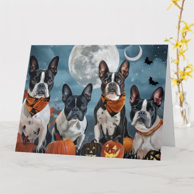Cartão boston terrier Halloween Assustador (Flor Amarela)