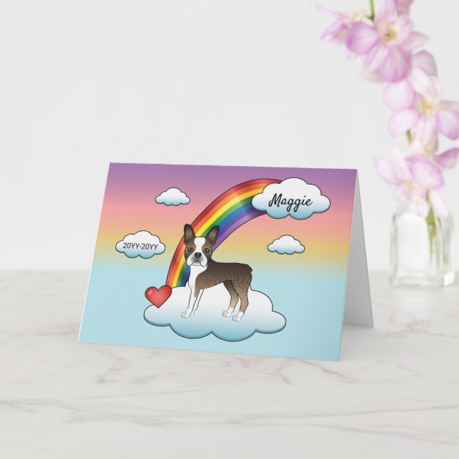 Cartão Boston Terrier Marrom e Branco Memorial Arco-Íris (Orquídea)