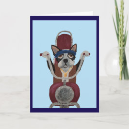 Cartão Boston Terrier motociclista em motocicleta