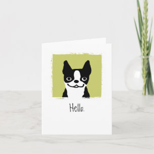 Cartão Boston Terrier "Olá" Cachorro de Desenho Animado