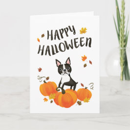 Cartão Boston Terrier Pumpkin Fall Sai do Halloween