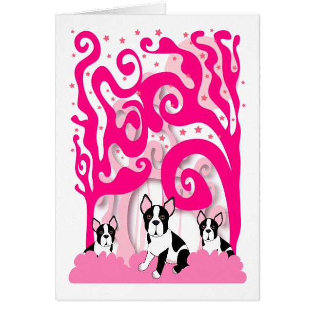 Cartão Bostons no rosa (Frente)