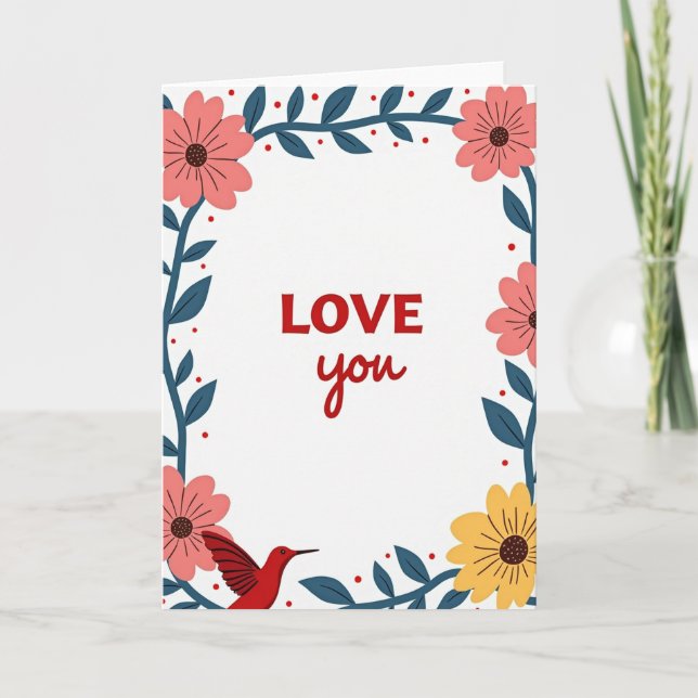 Cartão Botânico de Amor Romântico (Frente)