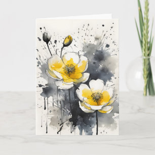 Cartão Botão-de-ouro - Flores em aquarela