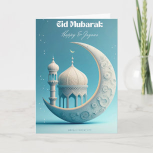 Cartão Botão de Presente Elegante Lua e Estrelas Eid Muba