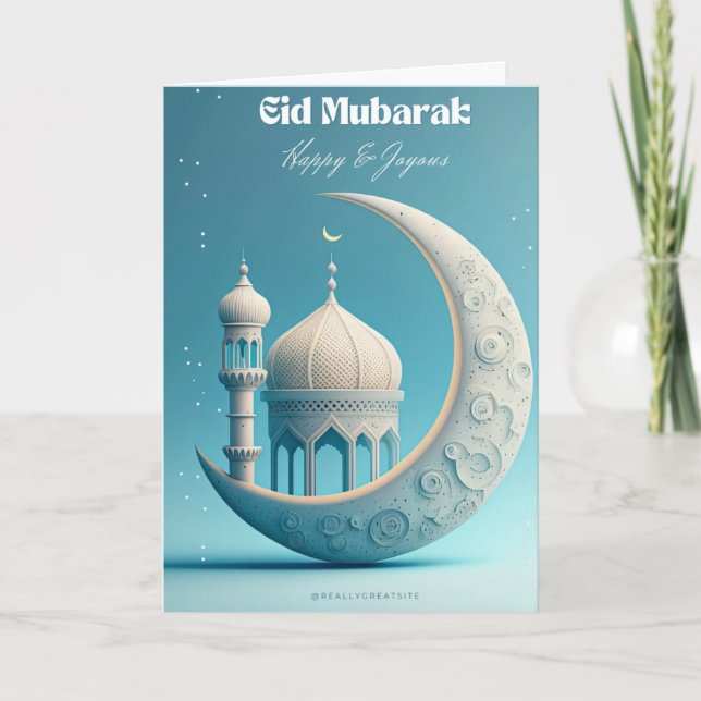 Cartão Botão de Presente Elegante Lua e Estrelas Eid Muba (Frente)