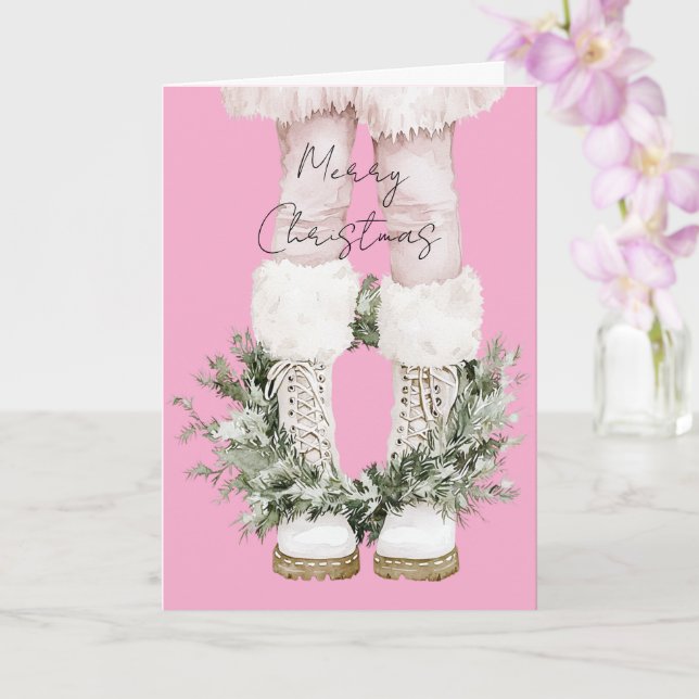 Cartão Botas Cor-de-Rosa Feminina Pernas Natal (Orquídea)