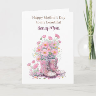 Cartão Botas Cowboy Florais Rosa Bônus Dia das Mães Mamãe