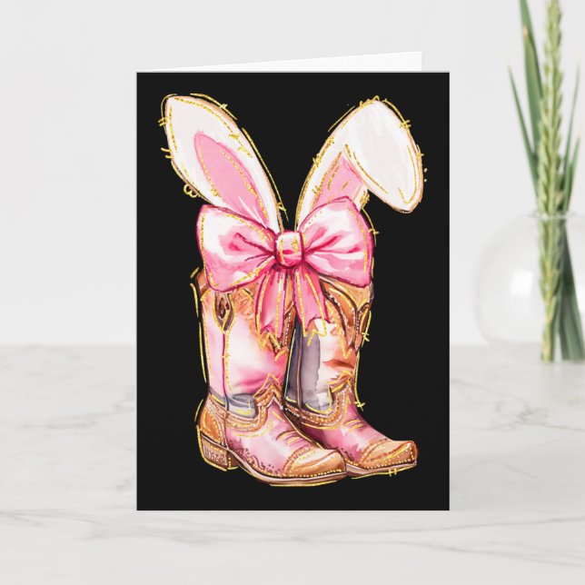 Cartão Botas de Cowboy Coelho de Páscoa Cumprimento Coque (Frente)