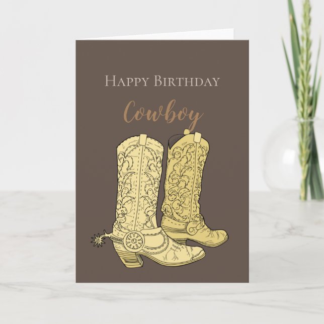 Cartão Botas de Cowboy Marrons de Aniversário (Frente)
