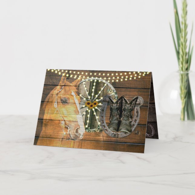 Cartão Botas de vaqueiro de ferradura de cavalo ocidental (Frente)