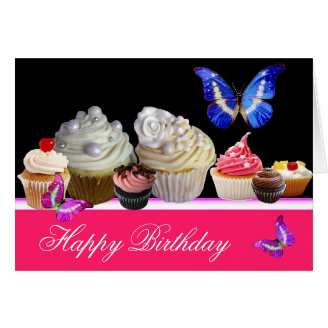 CARTÃO BOTTERFIS COLORIDOS FESTA DE ANIVERSÁRIO DE CUPCAK (Frente Horizontal)