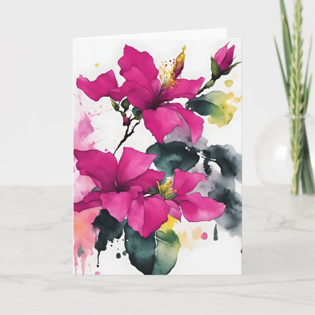 Cartão Bougainvillea - Flores de aquarela (Frente)