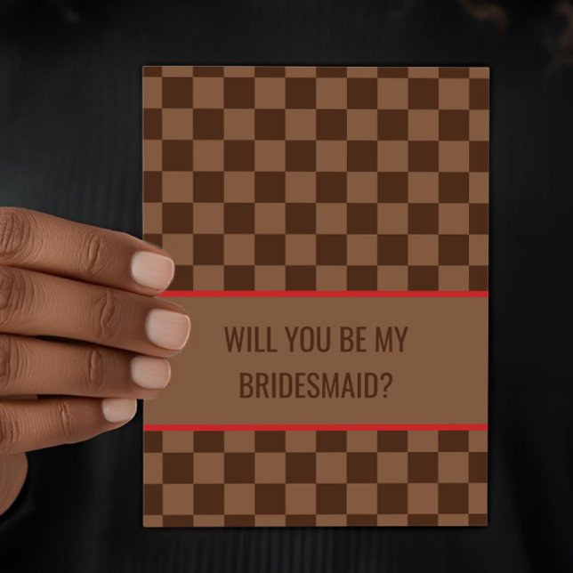 Cartão Bougie Brown Checkered Will you be my Bridesmaid (Criador carregado)