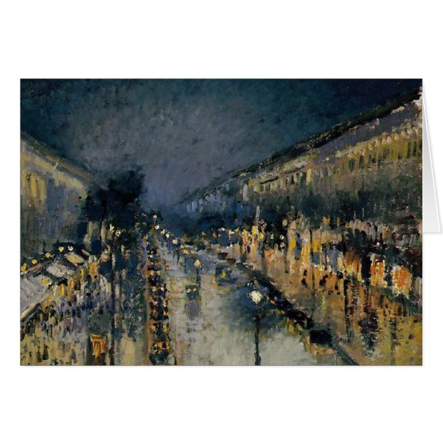 Cartão Boulevarde Montmartre na Noite ~ Camille Pissarro (Frente Horizontal)