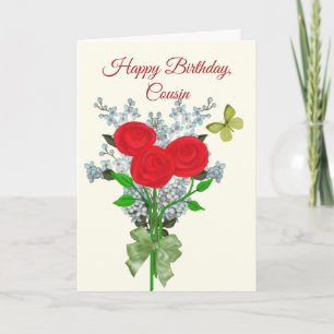 Cartão Bouquet of Roses and Lilacs Birthday for Cousin