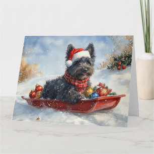 Cartão Bouviers Des Flandres Dog em Sledge Christmas