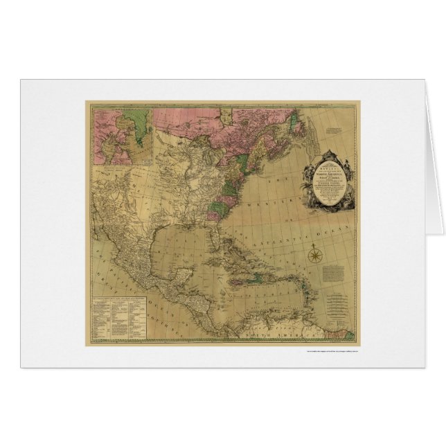 Cartão Bowles detalhou o mapa de América - 1784 (Frente Horizontal)