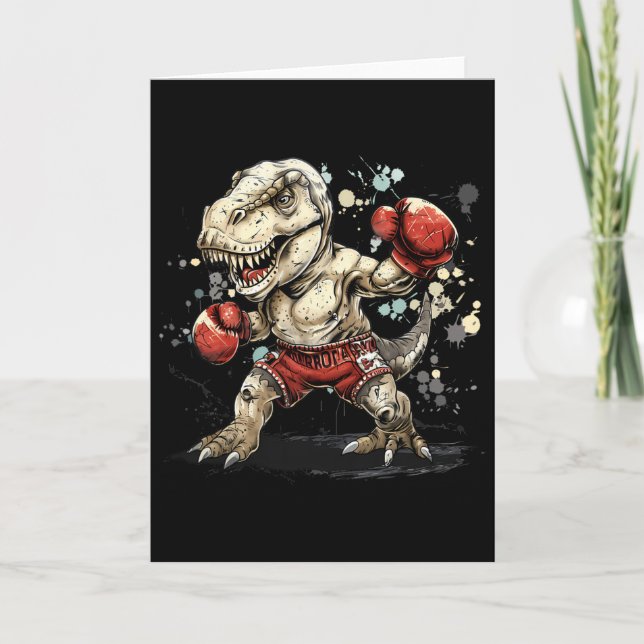 Cartão Boxe Dinossauro Boxeador T-rex Kickboxing Dino Box (Frente)