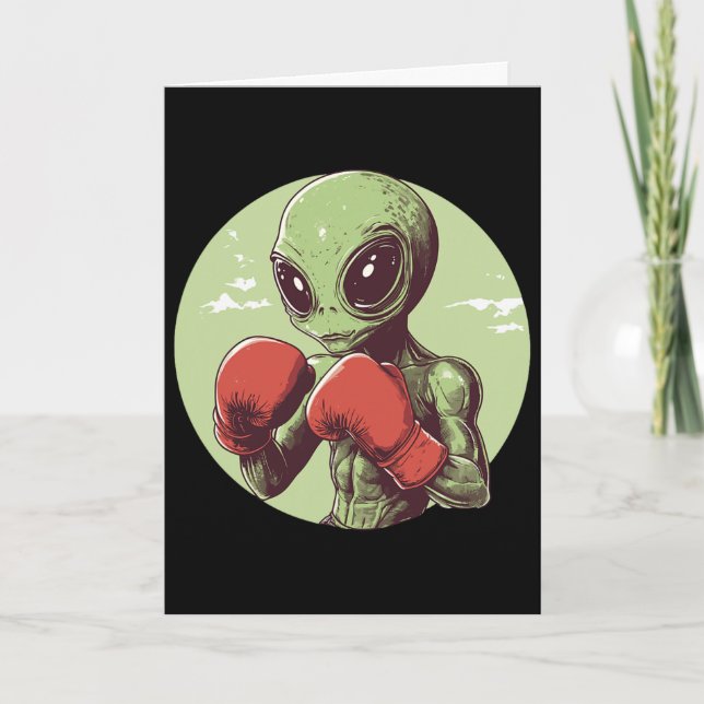 Cartão Boxeador Alien Pronto Para Lutar De Luvas (Frente)
