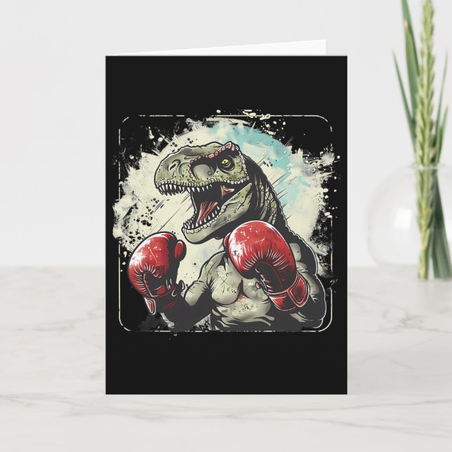 Cartão Boxeando Dinossauro Boxeador T-rex Kickboxing Dino (Frente)