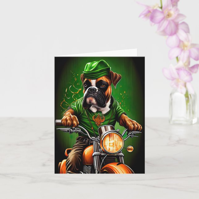 Cartão Boxer Cão Dirigindo Bicicleta Dia de São Patrício (Orquídea)