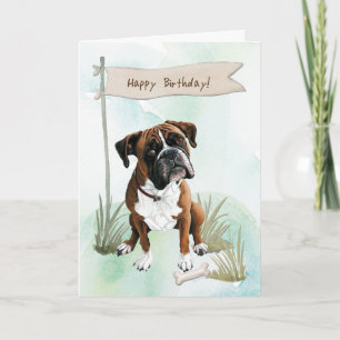 Cartão Boxer Dog Lá Fora Sob Sinal De Aniversário