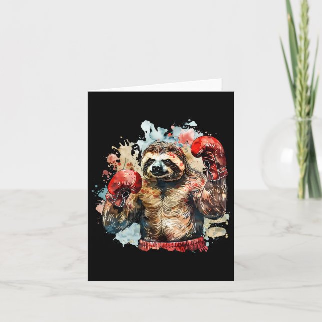 Cartão Boxer Sloth com luvas in a box Kickboxe Engraçado  (Frente)