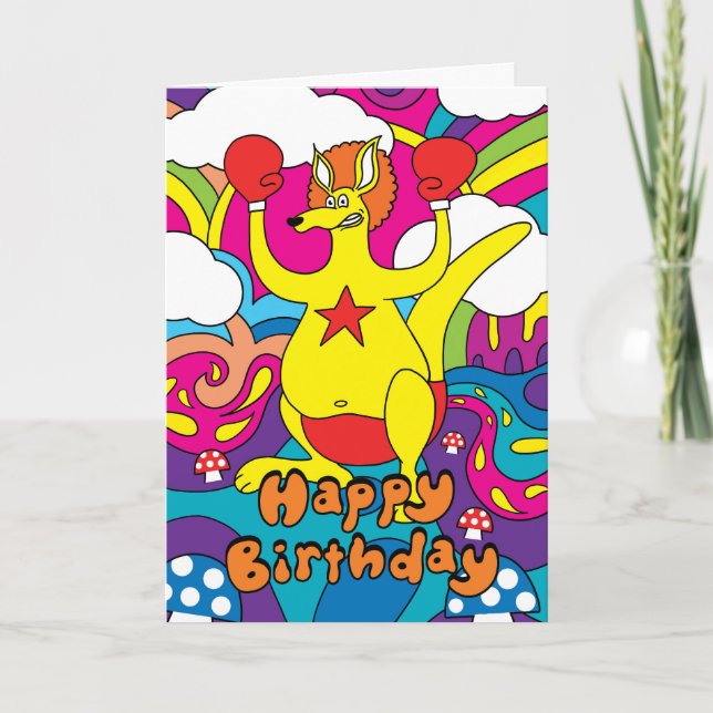 Cartão Boxing Kangaroo Birthday (Frente)
