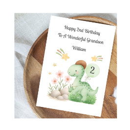 Cartão Boy 2nd Birthday Green Orange Dinosaur Card
