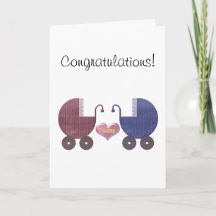 Cartão Boy and Girl Baby Twins, Pram Art Design