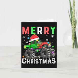 Cartão Boys Monster Truck Feliz Natal Santa Hat Kids