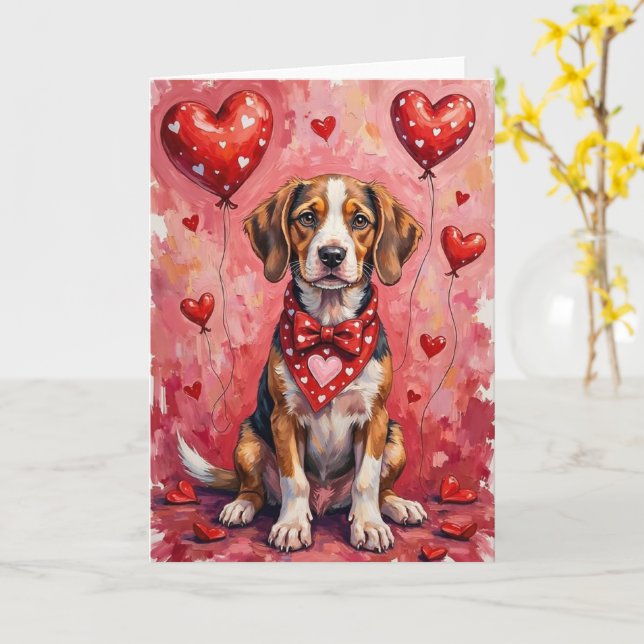 Cartão Bracco Italiano Valentine Dog Sitting with Hearts  (Flor Amarela)