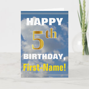 Cartão Branca, céu nublado, 5 Faux Dourado Aniversário + 
