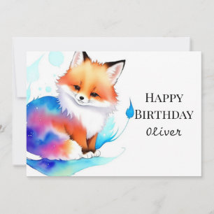 Cartão Branca Colorida Fox Aniversário