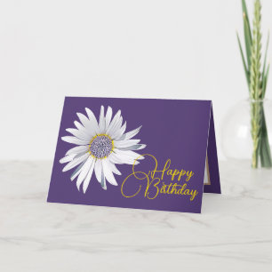 Cartão Branca Daisy Purple Background Aniversário