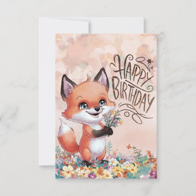 Cartão Branca de Pastel Fox Aniversário (Frente)