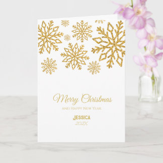 Cartão Branca Elegante Moderna e Dourado Feliz Natal