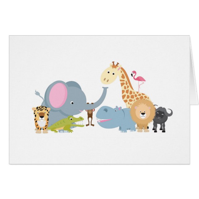 Cartão branco animal do grupo do safari (Frente Horizontal)