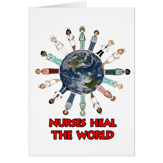 Cartão Branco com Enfermeira do Mundo Azul e Vermelho (Frente)