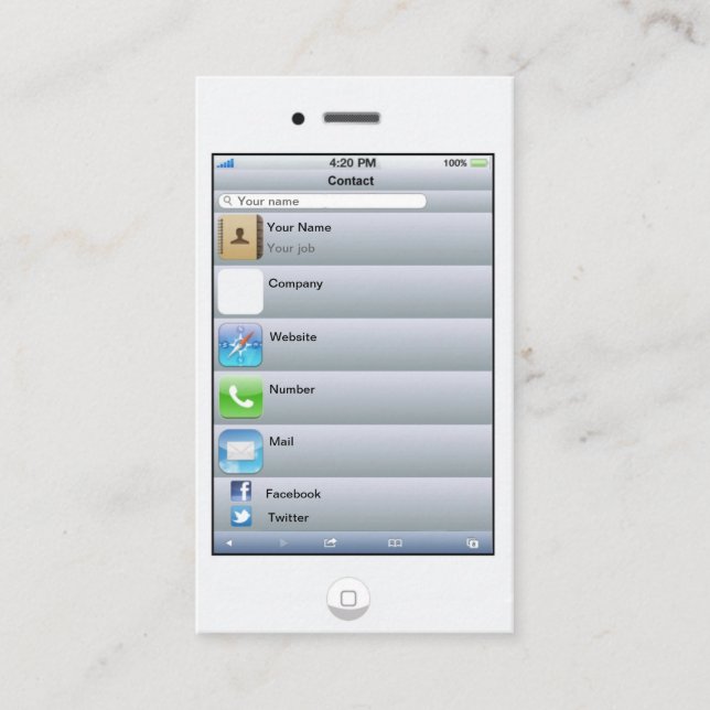 Cartão branco customizável profissional do iPhone (Frente)