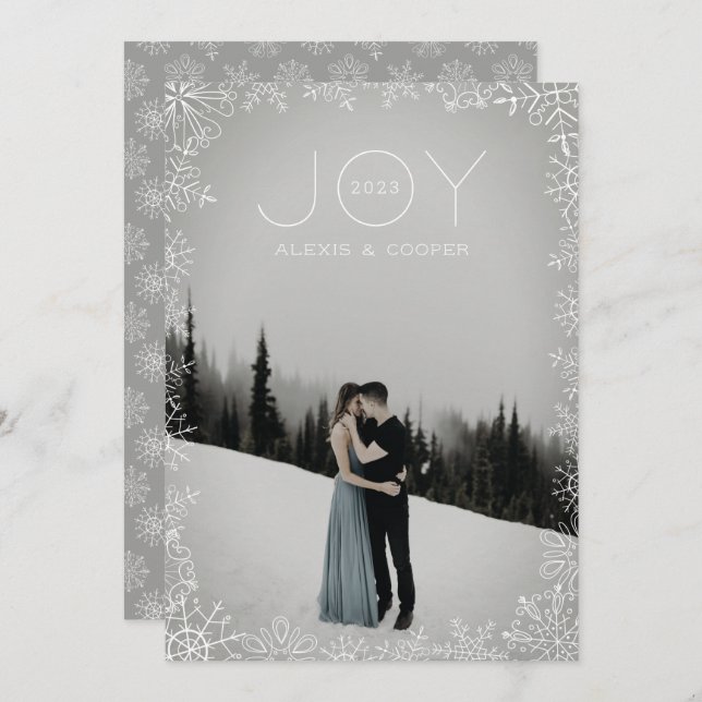 Cartão branco de feriado branco com esboço Snowfla (Frente/Verso)