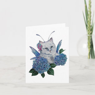 Cartão branco de gatinho de fada