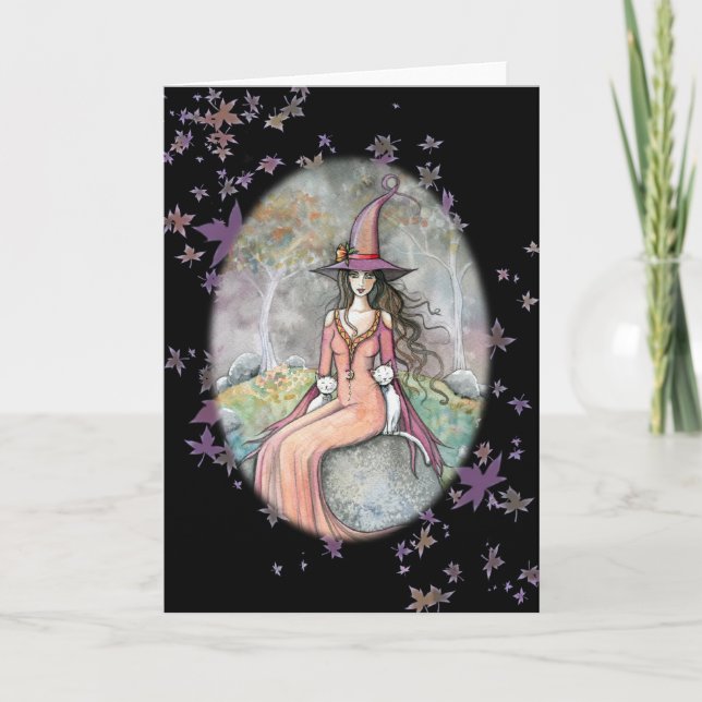 Cartão branco do gato da bruxa de Beautifu o Dia (Frente)