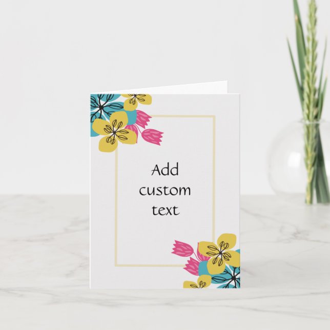 cartão branco floral de texto personalizado (Frente)