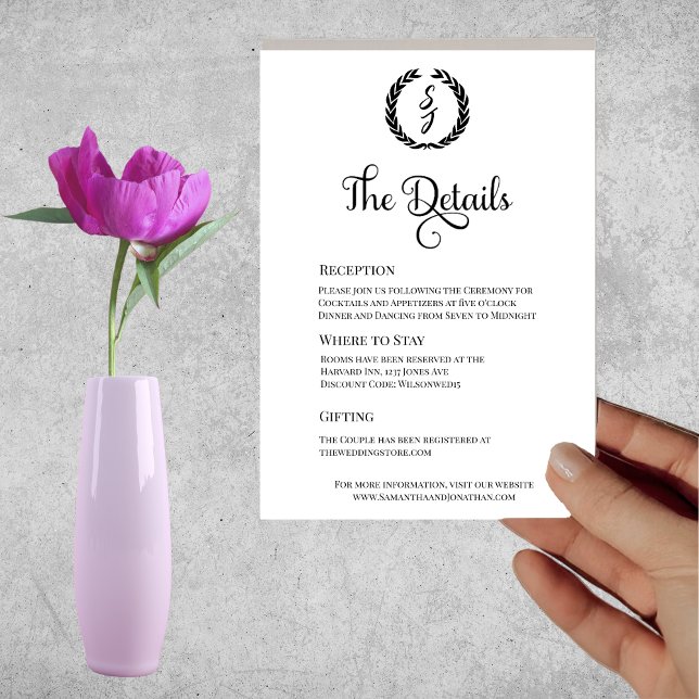 Cartão branco preto Elegante monograma com fundo b (Criador carregado)