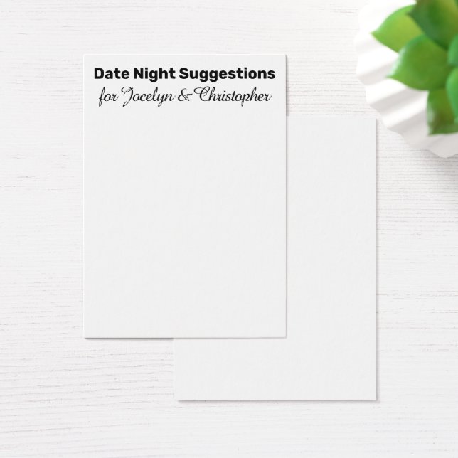 Cartão Branco sobre Sugestões de Data Noturna Simp (Mesa)